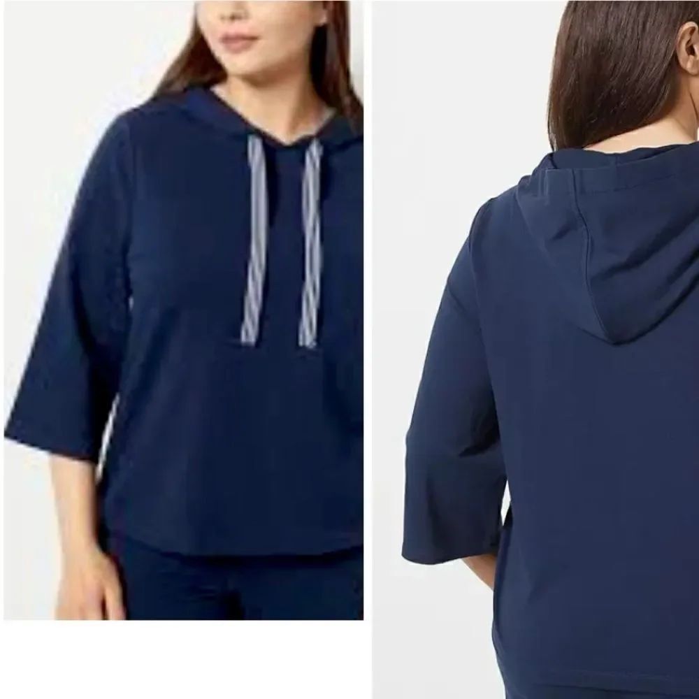 J Jason Wu French Terry Hoodie Ribbon Sweatshirt Marine Blue Cotton Relaxed 2X